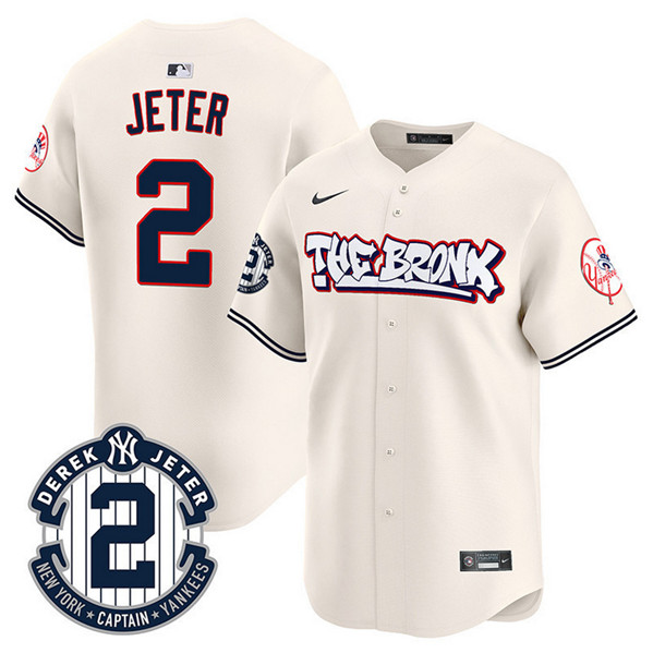 Men's New York Yankees #2 Derek Jeter Cream The Bronx Graffiti V2 Vapor Limited Stitched Baseball Jersey